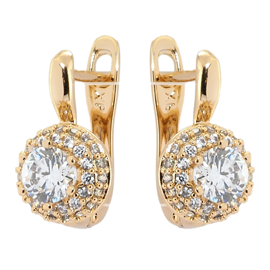 Сережки Xuping Позолота 18K англійський замок Фіаніти в обрамленні цирконію фото №1