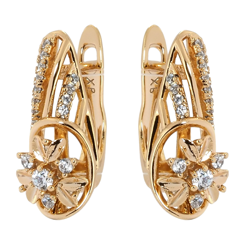 Серьги Xuping Позолота 18K английский замок Цветочный орнамент с цирконием фото №1