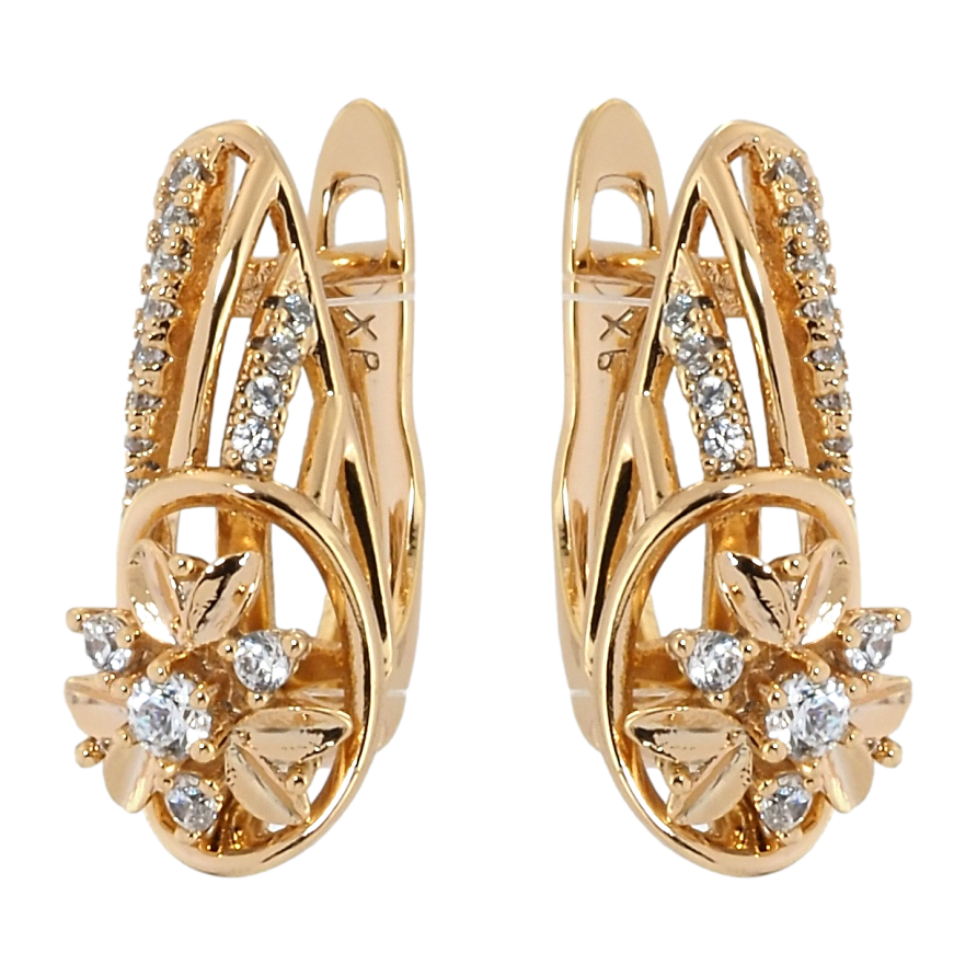 Сережки Xuping Позолота 18K англійський замок Квітковий орнамент з цирконієм фото №1