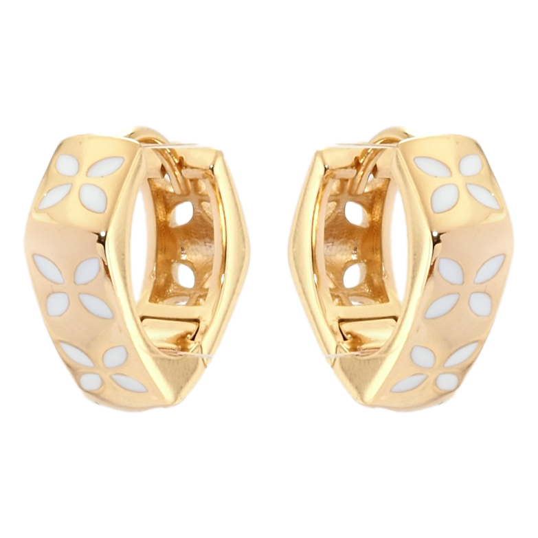 Серьги Xuping Позолота 18K колечки Цветочный орнамент белой эмалью фото №1 Серьги Xuping Позолота 18K колечки Цветочный орнамент белой эмалью фото №1
