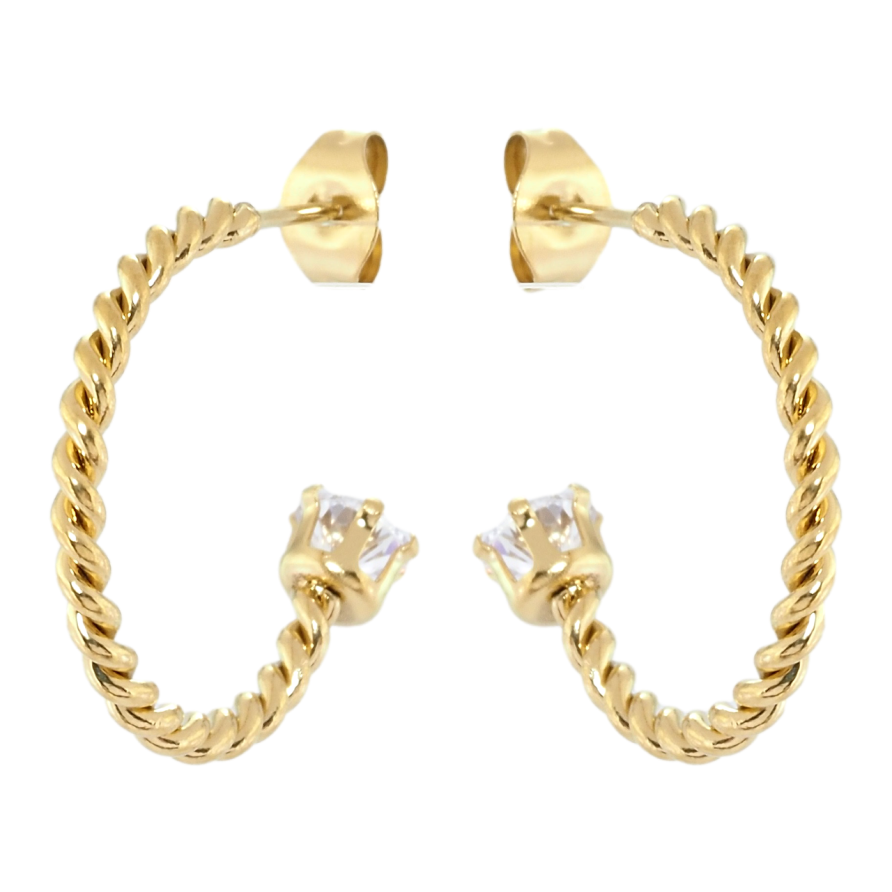 Серьги Xuping TTM Stainless Steel цвет 14K пусеты Дуги с кристаллами фото №1