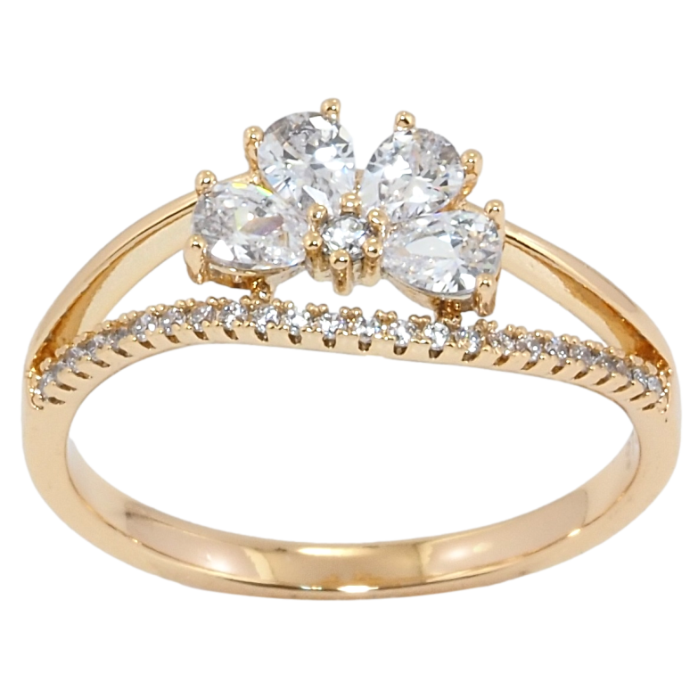 Кольцо Xuping Позолота 18K Кристальный цветок с дорожкой циркония фото №1