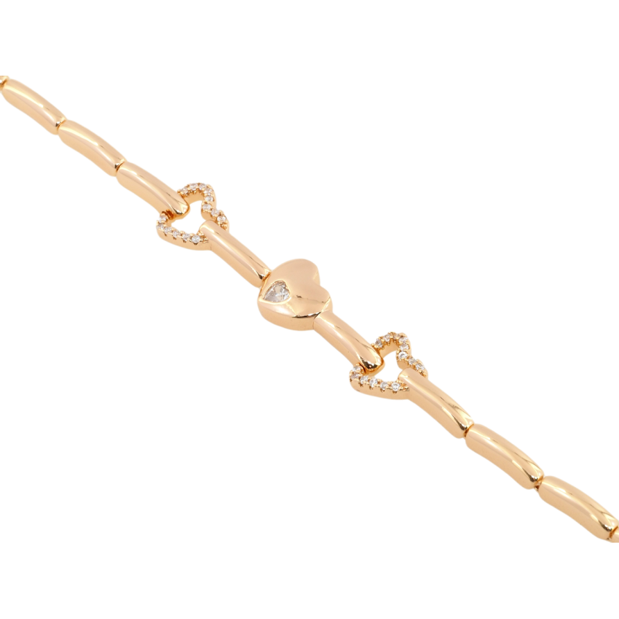 Браслет Xuping Позолота 18K Сердечки с цирконием длина с доп. замком 16.5,18.5см х 2мм фото №1