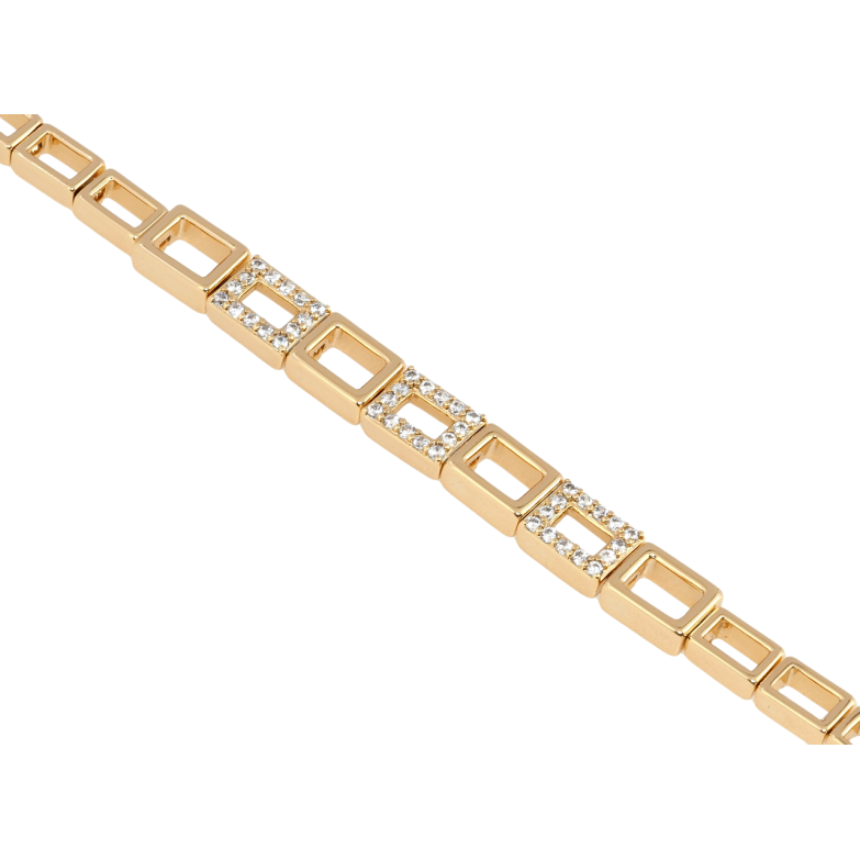 Браслет Xuping Позолота 18K Прямоугольные звенья с цирконием длина с доп. замком 17,18.5см х 4-6мм фото №1
