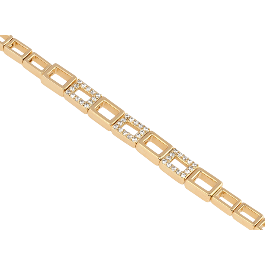 Браслет Xuping Позолота 18K Прямоугольные звенья с цирконием длина с доп. замком 17,18.5см х 4-6мм фото №1
