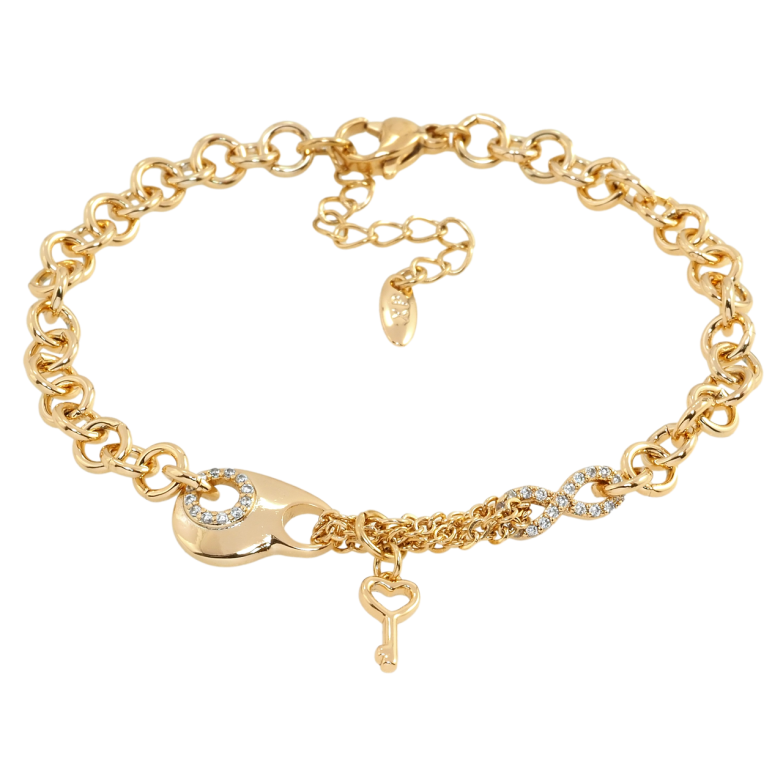 Браслет Xuping Позолота 18K Комбинированная цепочка с подвеской ключик длина с доп.цепочкой 17.5-21см х 5мм фото №1