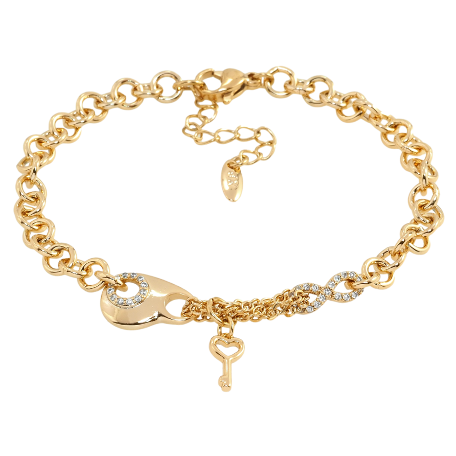 Браслет Xuping Позолота 18K Комбинированная цепочка с подвеской ключик длина с доп.цепочкой 17.5-21см х 5мм фото №1