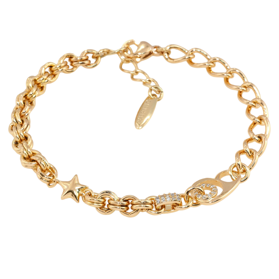 Браслет Xuping Позолота 18K Комбинированная цепочка с вставками длина с доп.цепочкой 17-20см х 5мм фото №1