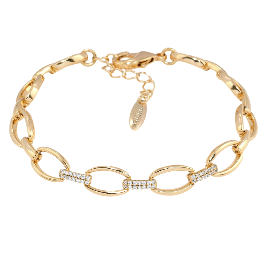 Браслет Xuping Позолота 18K Овальные звенья с цирконием длина с доп.цепочкой 18-21см х 8мм фото №1
