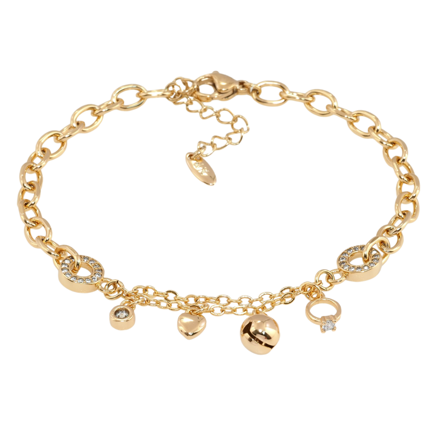 Браслет Xuping Позолота 18K Комбинированная цепочка с подвесками длина с доп.цепочкой 18-21.5см х 4мм фото №1