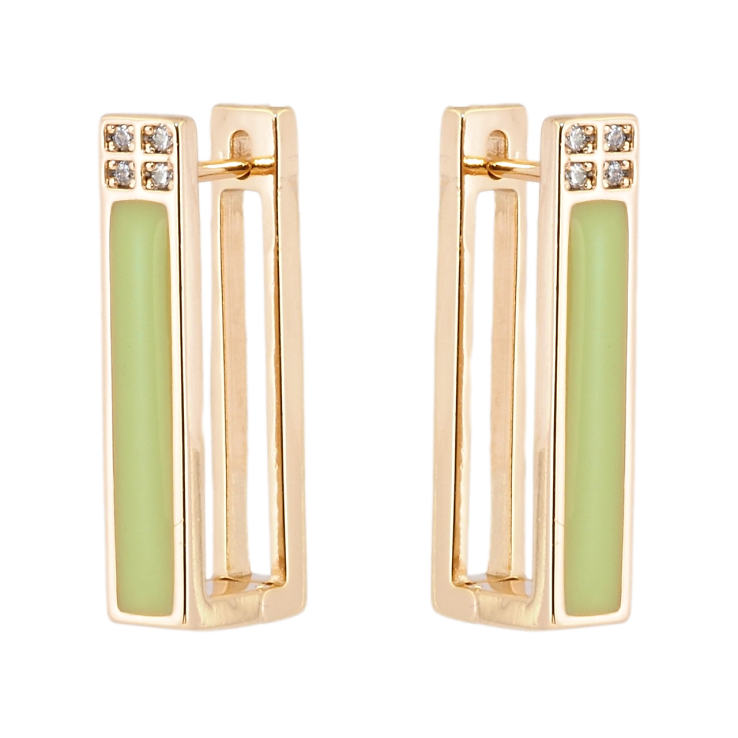 Сережки Xuping Позолота 18K англійський замок Пофарбовані салатовою емаллю з інкрустацією цирконієм фото №10