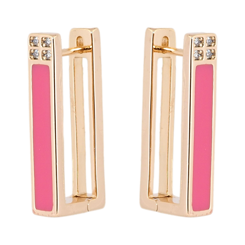 Сережки Xuping Позолота 18K англійський замок Пофарбовані рожевою емаллю з інкрустацією цирконієм фото №1