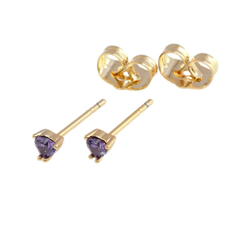Серьги Xuping Позолота 18K пусеты Сиреневые кристальные сердечки фото №4