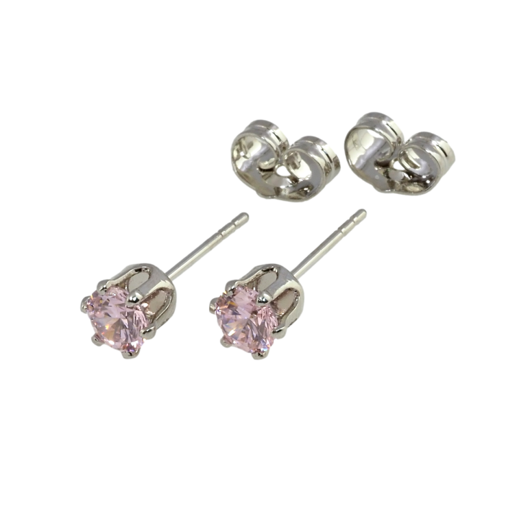 Серьги Xuping Родий пусеты Розовые фианиты в 6-ти крапановой оправе ø 5мм фото №16