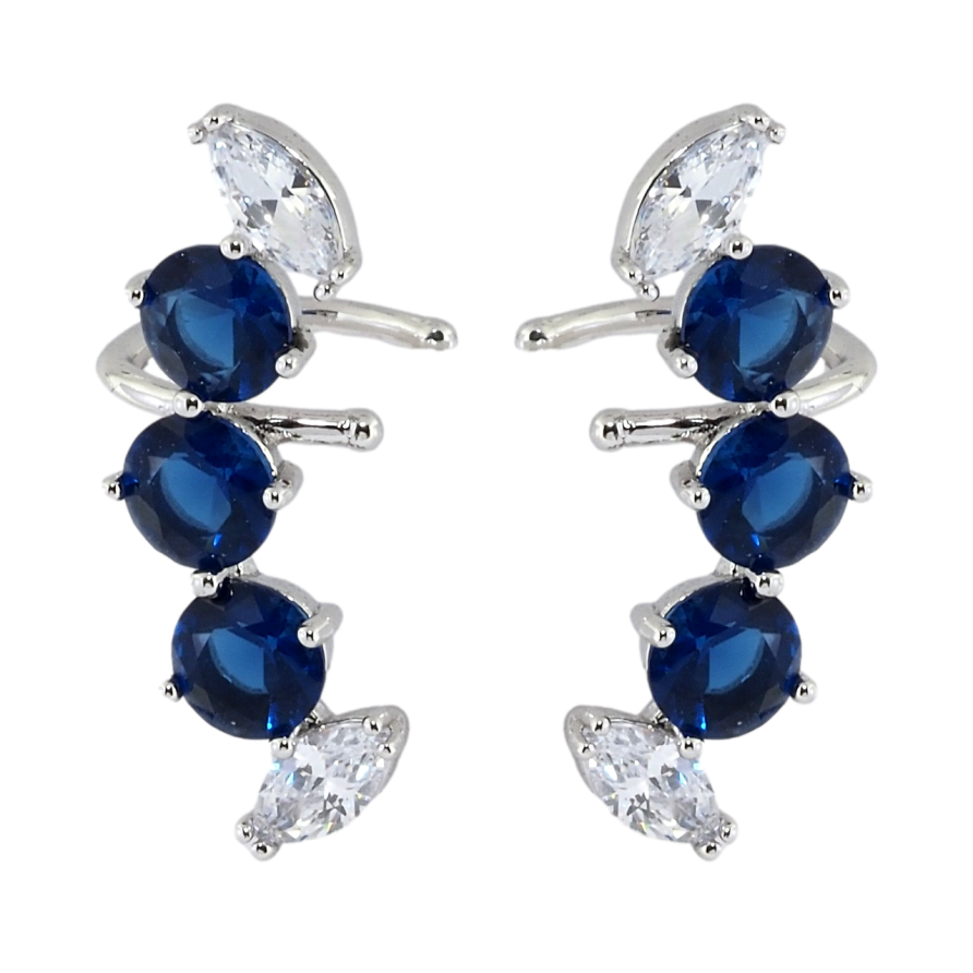 Серьги Xuping Родий каффы Дуги с синими и белыми фианитами фото №1