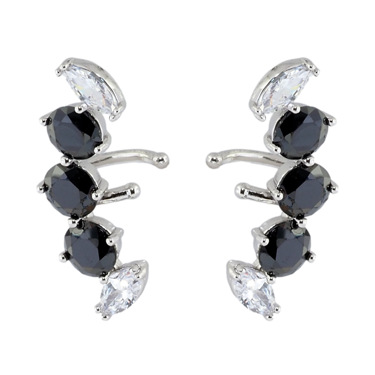 Сережки Xuping Родій кафи Дуги з чорнии і білими фіанітами фото №3 Сережки Xuping Родій кафи Дуги з чорнии і білими фіанітами фото №3