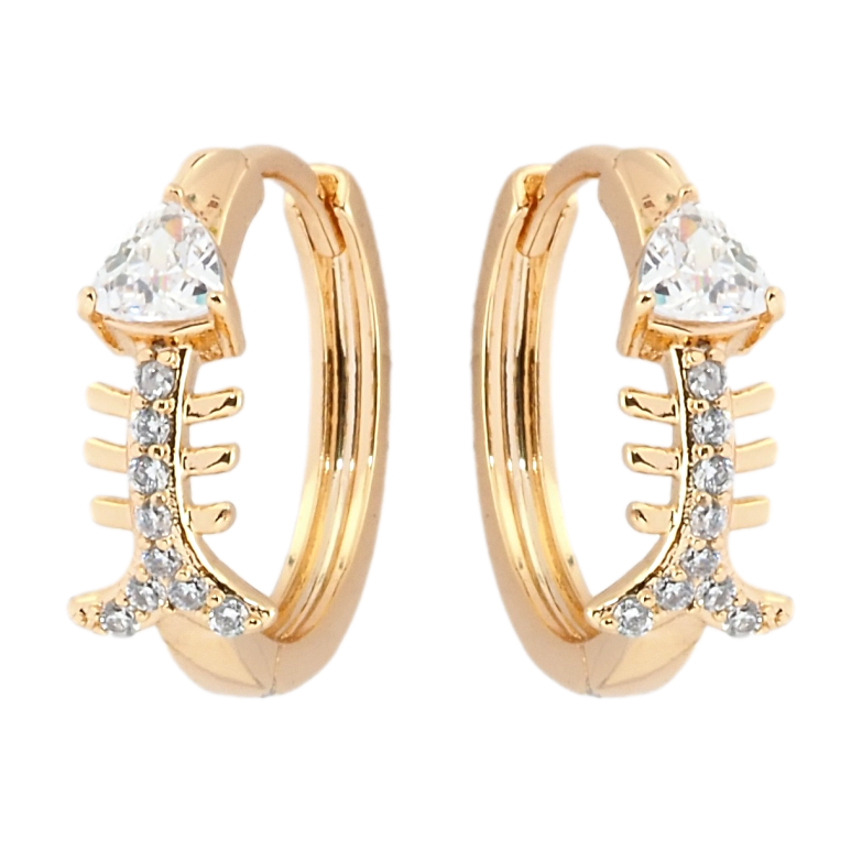 Серьги Xuping Позолота 18K колечки Рыбки с цирконием фото №1