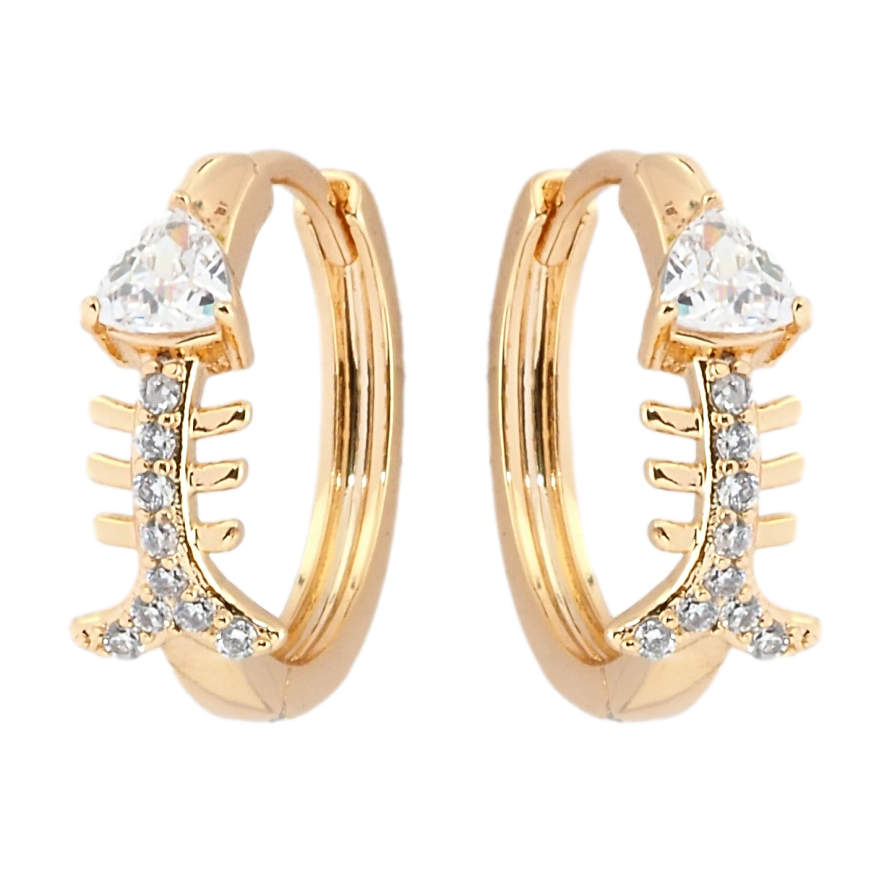 Серьги Xuping Позолота 18K колечки Рыбки с цирконием фото №1