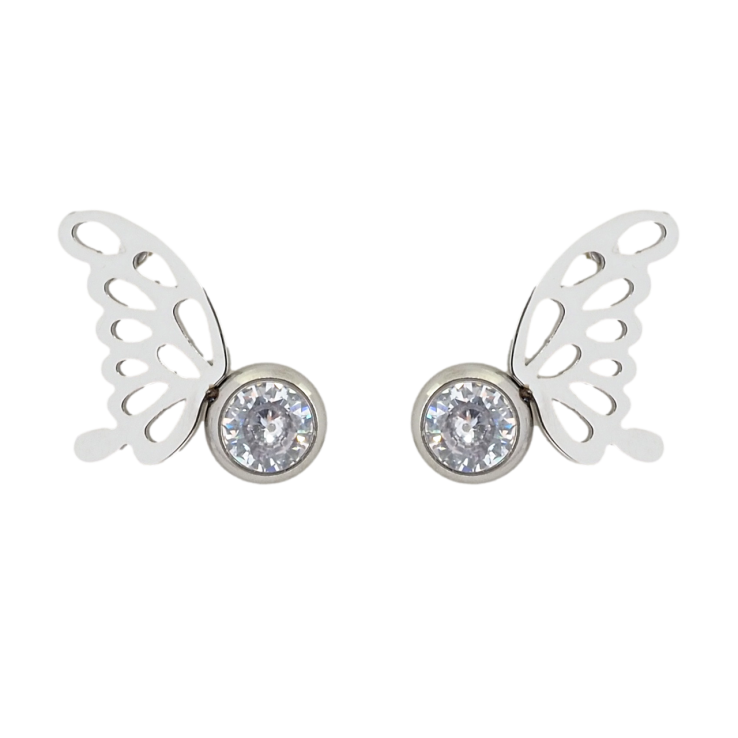 Серьги Xuping TTM Stainless Steel цвет Родий пусеты Крылья бабочки на фианитах фото №21