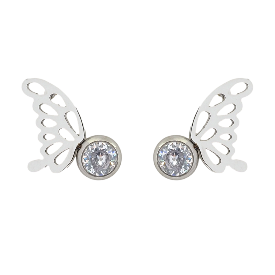 Серьги Xuping TTM Stainless Steel цвет Родий пусеты Крылья бабочки на фианитах фото №1