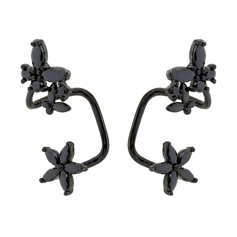 Сережки Xuping Позолота Black (чорне золото) кафи Метелики з квіточками із чорного цирконію фото №1