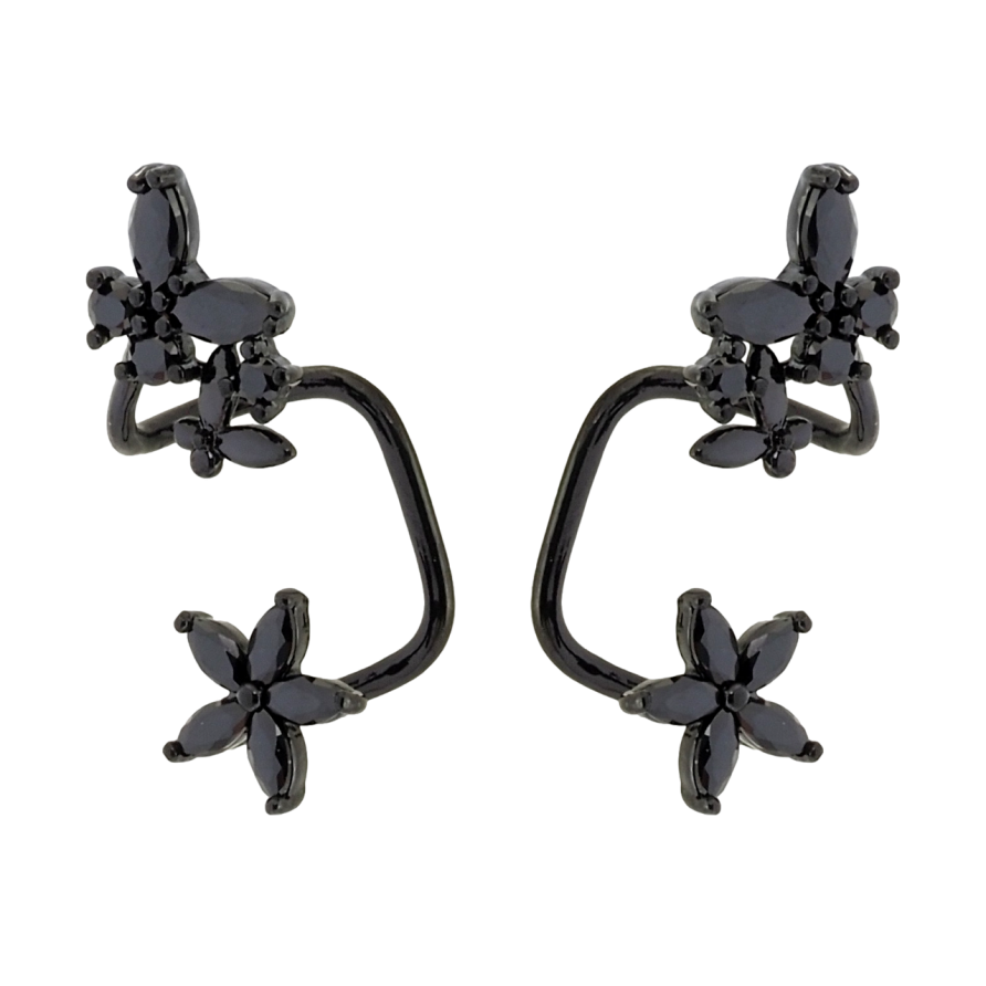 Сережки Xuping Позолота Black (чорне золото) кафи Метелики з квіточками із чорного цирконію фото №1
