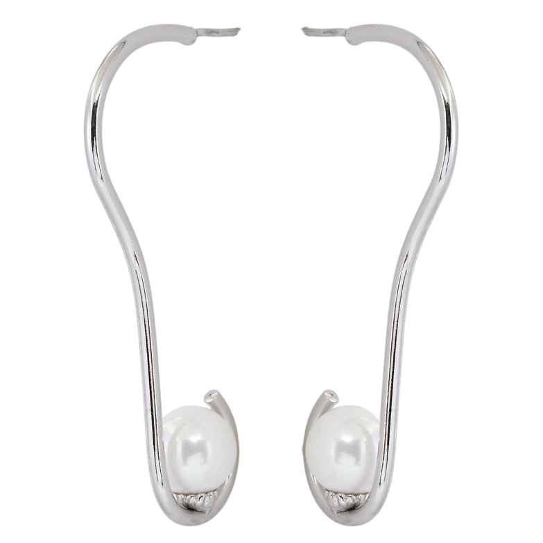 Серьги Xuping Родий пусеты Фигурные дуги с жемчужинами фото №3