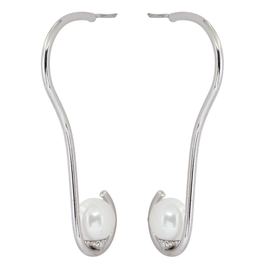 Серьги Xuping Родий пусеты Фигурные дуги с жемчужинами фото №1