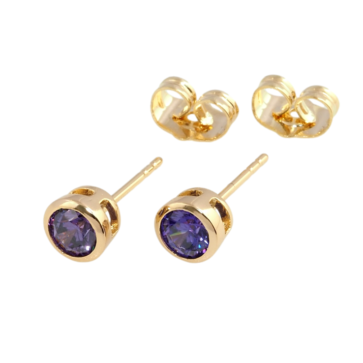 Серьги Xuping Позолота 18K пусеты Сиреневые фианиты в ободковой оправе ø 6мм фото №24