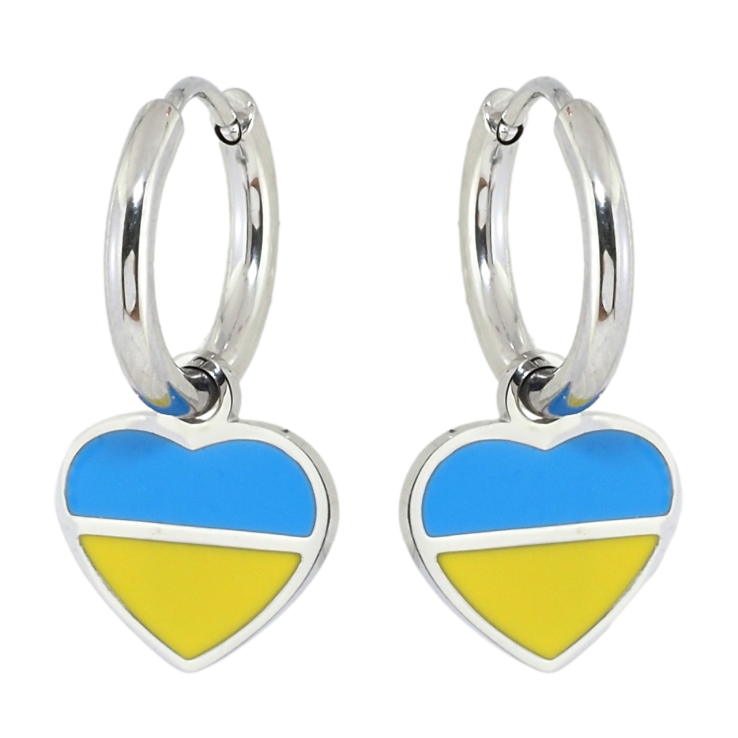 Сережки Xuping TTM Stainless Steel колір Родій підвіски на колечках Сердечки Патріотичні жовто-блакитні фото №2 Сережки Xuping TTM Stainless Steel колір Родій підвіски на колечках Сердечки Патріотичні жовто-блакитні фото №2