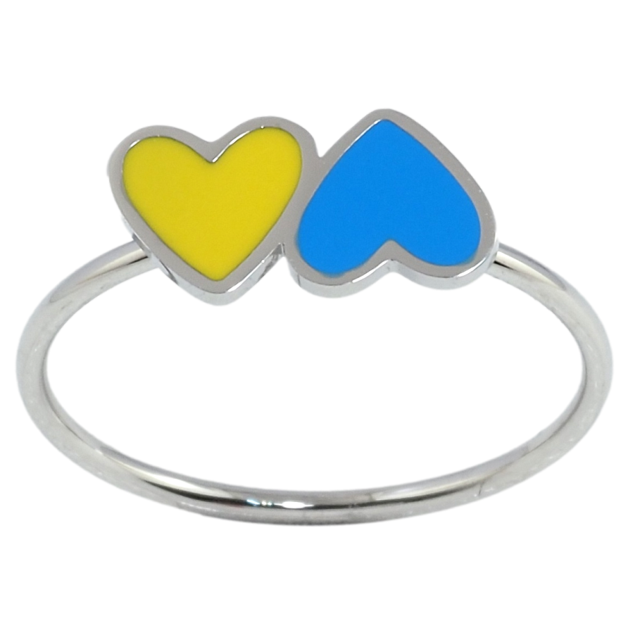 Каблучка Xuping TTM Stainless Steel колір Родій Сердечки жовто-блакитні фото №1