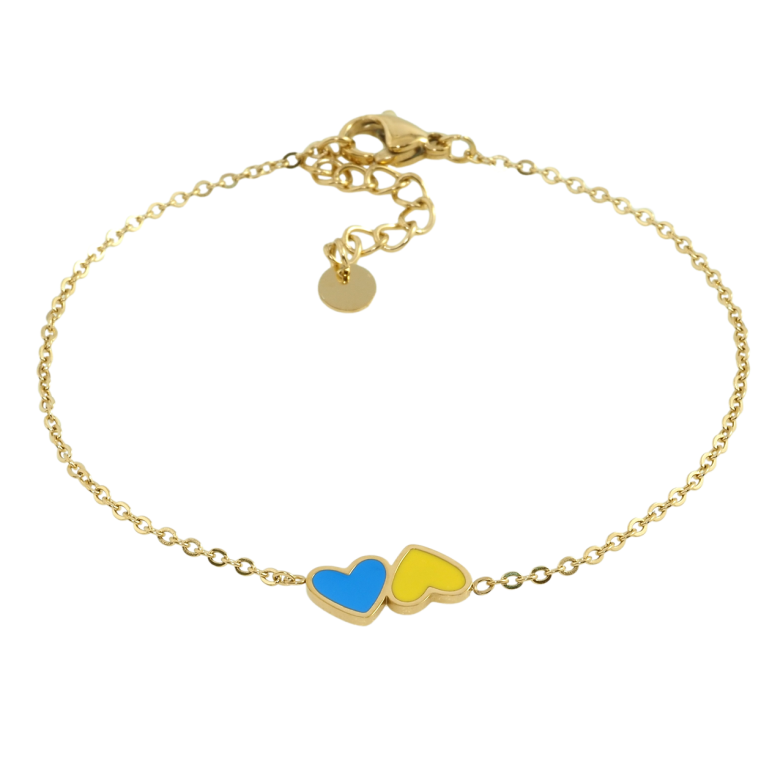 Браслет Xuping TTM Stainless Steel колір 14К Серця жовто-блакитні розмір 17.5-20.5см х 1мм фото №1