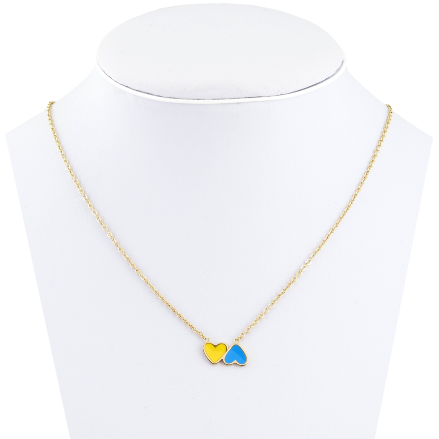 Підвіска на ланцюжку Xuping TTM Stainless Steel колір 14К Сердечки жовто-блакитні довжина 37-42см х 1мм фото №1