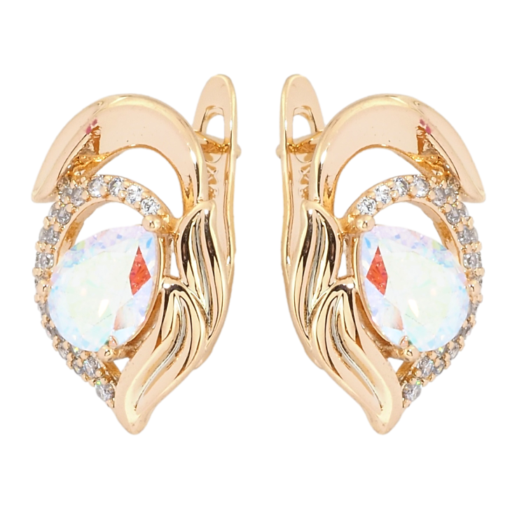 Сережки Xuping Позолота 18K англійський замок Декоративний орнамент з райдужним фіанітом фото №22