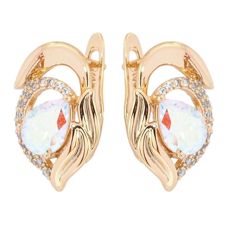 Серьги Xuping Позолота 18K английский замок Декоративный орнамент с радужным фианитом фото №5