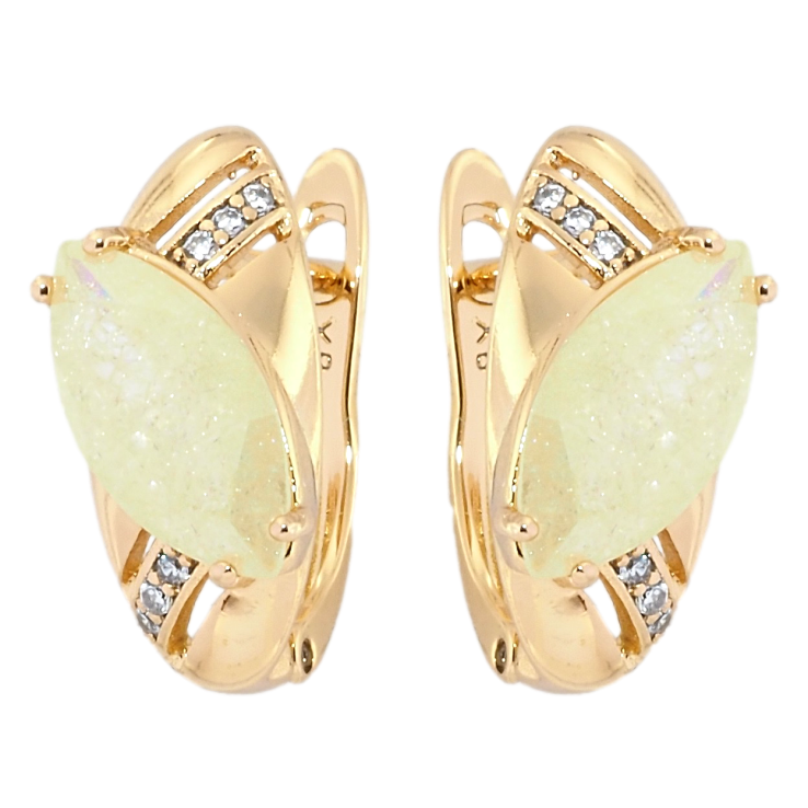 Сережки Xuping Позолота 18K англійський замок Овали з жовтими фіанітами фото №4