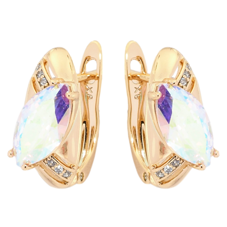 Сережки Xuping Позолота 18K англійський замок Овали з райдужними фіанітами фото №3