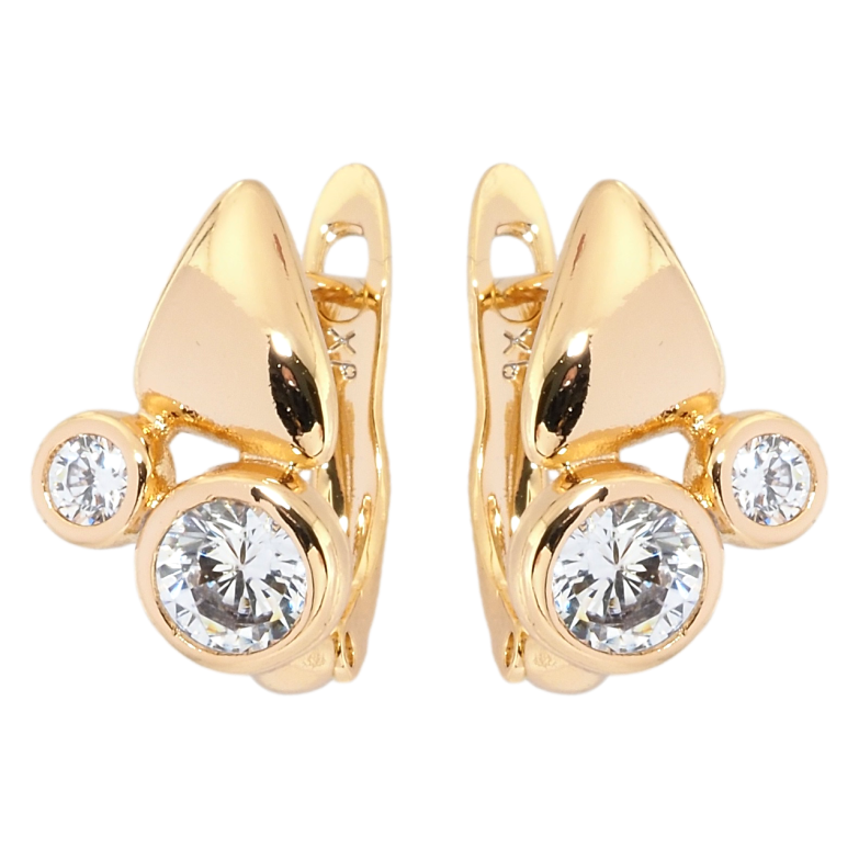 Серьги Xuping Позолота 18K английский замок Два фианита фото №1
