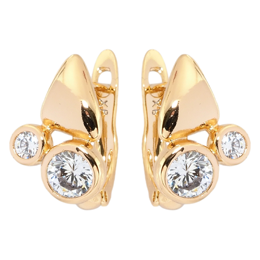 Сережки Xuping Позолота 18K англійський замок Два фіаніти фото №1