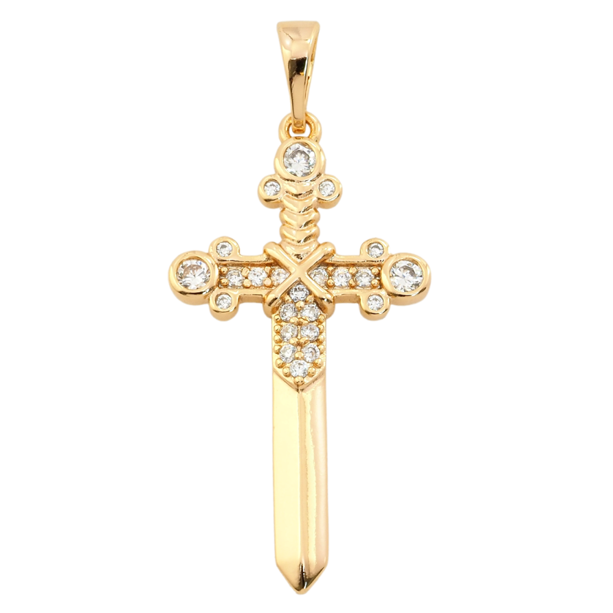 Кулон Xuping Позолота 18K Хрест у вигляді меча з цирконієм для ланцюжка до 5мм фото №1 Кулон Xuping Позолота 18K Хрест у вигляді меча з цирконієм для ланцюжка до 5мм фото №1
