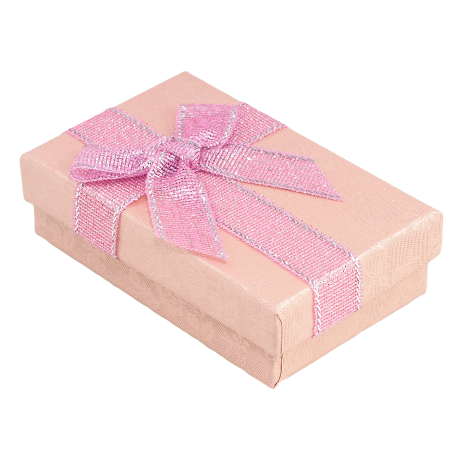 Подарочная коробка розовая с бантом Универсальная (Кольцо, Кулон, Серьги) Размер 5х8см, h= 2.5см цена за 1 шт. фото №1
