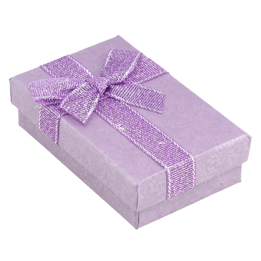 Подарункова коробка бузкова з бантом Універсальна (Каблучка, Кулон, Сережки) Розмір 5х8см, h = 2.5см ціна за 1 шт. фото №1 Подарункова коробка бузкова з бантом Універсальна (Каблучка, Кулон, Сережки) Розмір 5х8см, h = 2.5см ціна за 1 шт. фото №1