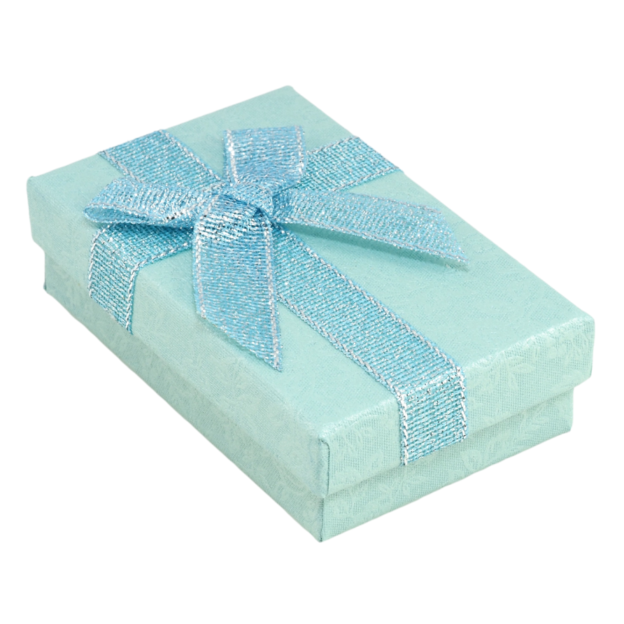 Подарочная коробка бирюзовая с бантом Универсальная (Кольцо,Кулон,Серьги) Размер 5х8см, h= 2.5см цена за 1 шт. фото №1