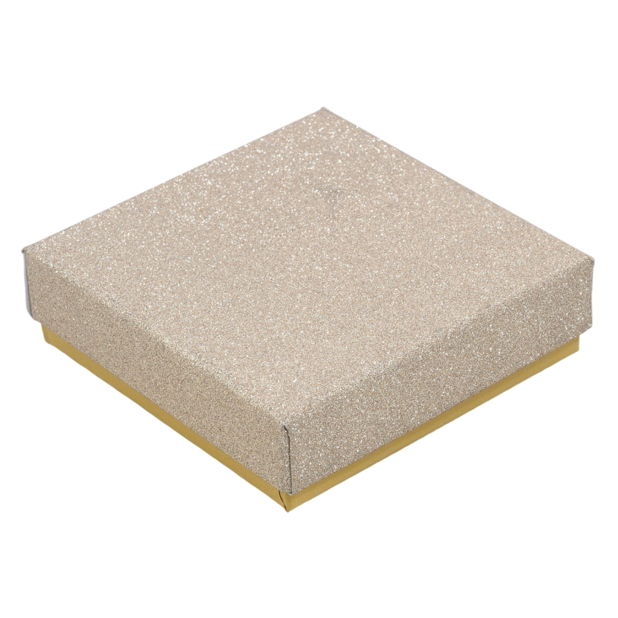 Подарункова коробка пісочна з шиммером Універсальна (Каблучка, Кулон, Сережки) Розмір 9х9см, h = 2.5см ціна за 1 шт. фото №1