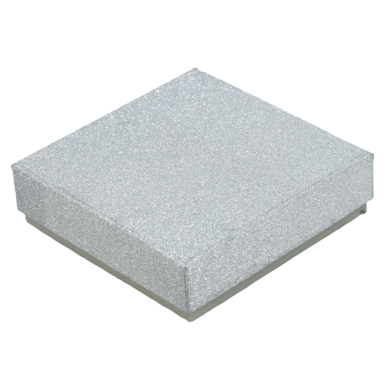 Подарункова коробка срібляста з шиммером Універсальна (Каблучка, Кулон, Сережки) Розмір 9х9см, h = 2.5см ціна за 1 шт. фото №1