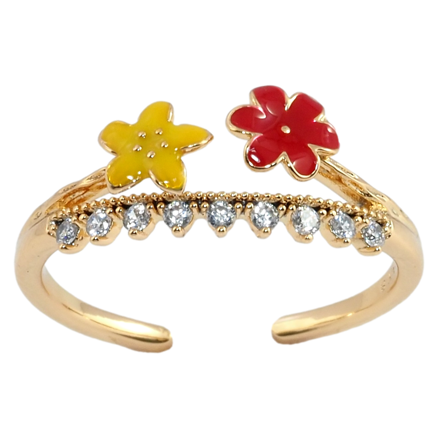 Кольцо Xuping Позолота 18K Желтый и красный цветочки фото №1