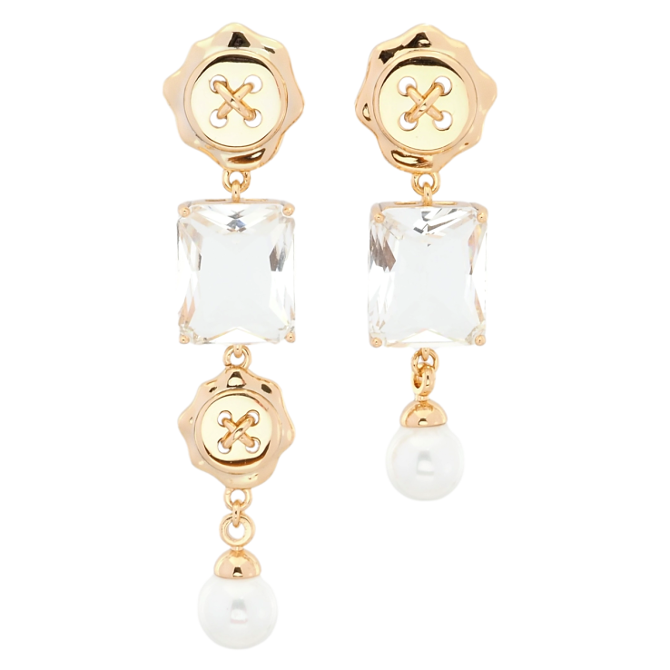 Серьги Xuping QQMM Позолота 18K пусеты Ассиметричные подвески с фианитами и жемчугом фото №18