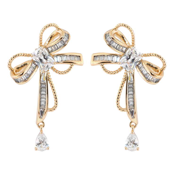 Серьги Xuping QQMM Позолота 18K пусеты Банты с цирконием фото №17