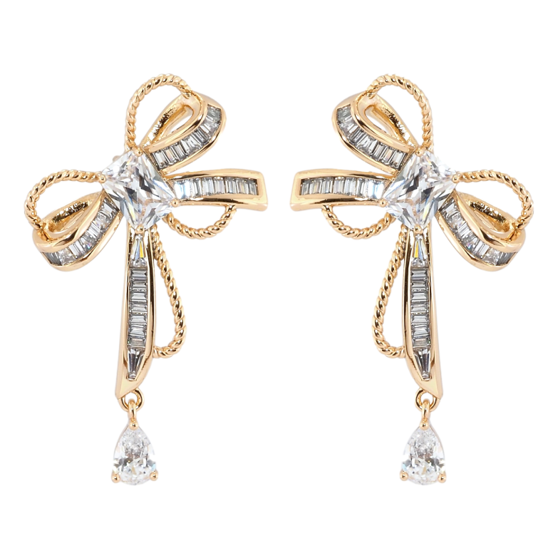 Сережки Xuping QQMM Позолота 18K пусети Банти з цирконієм фото №1