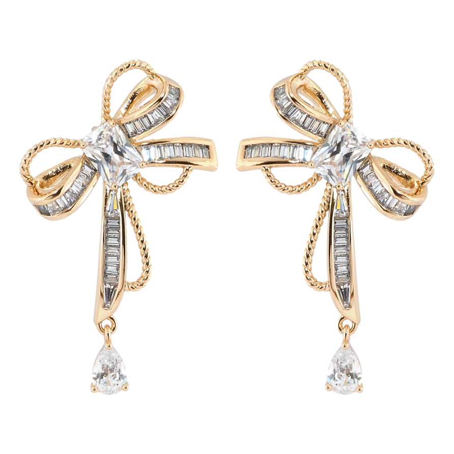 Серьги Xuping QQMM Позолота 18K пусеты Банты с цирконием фото №1